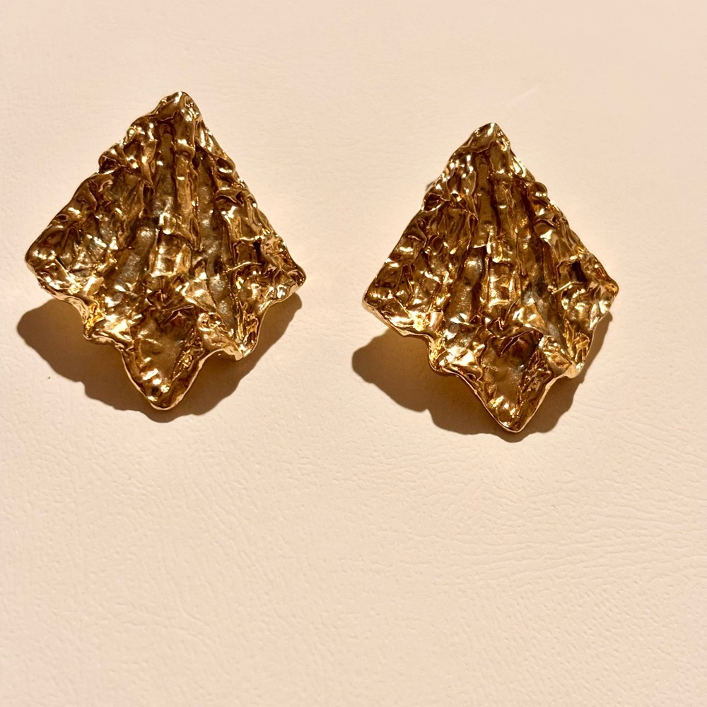 Gold Textured Statement Earrings - Unbranded